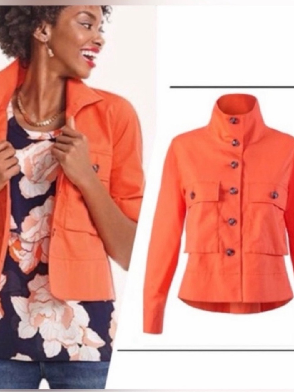 Cabi Resort Button Up jacket Tiger Lily Orange Size M